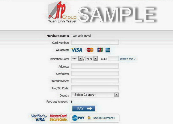 Vietnam travel services: online payment with credit card