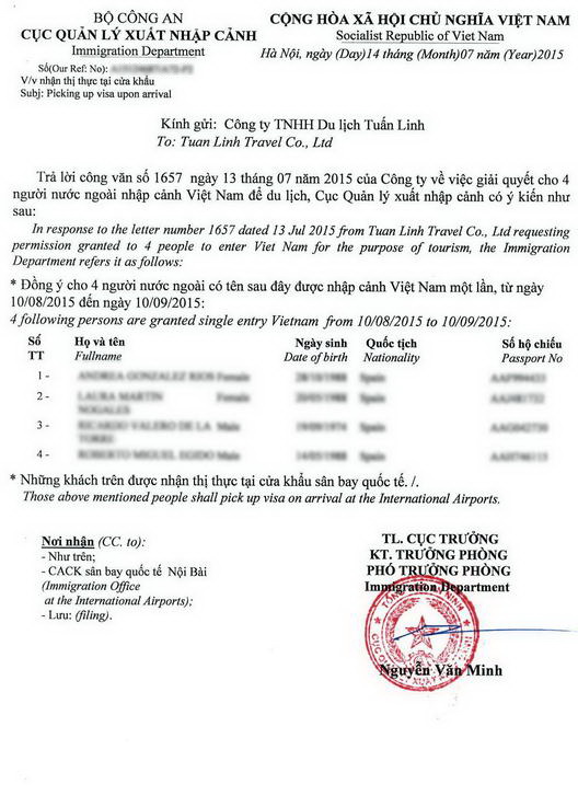 Vietnam visa approval letter to get visa on arrival